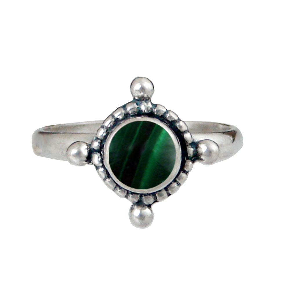 Sterling Silver Dainty Gemstone Ring With Malachite Size 5